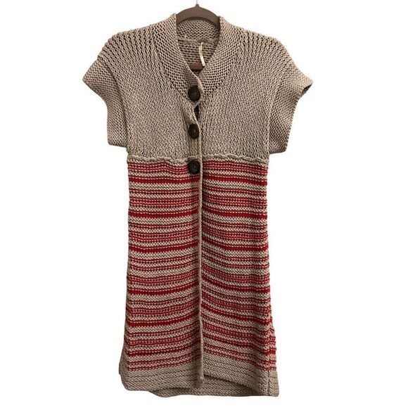 Free People Crochet Cardigan S short sleeves Boho Striped 100% cotton - Picture 1 of 6